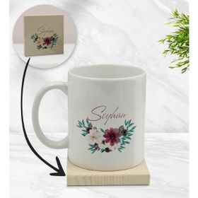 BK Gift Kişiye Özel - 25 Çiçek Tasarımlı Beyaz Kupa Bardak
