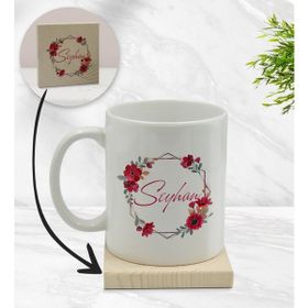 BK Gift Kişiye Özel - 27 Çiçek Tasarımlı Beyaz Kupa Bardak
