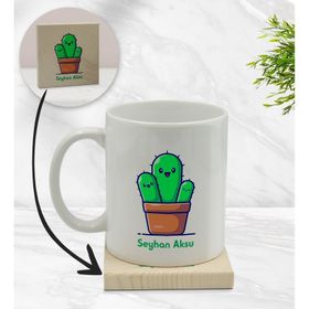 BK Gift Kişiye Özel - 3 Kaktüs Tasarımlı Beyaz Kupa Bardak