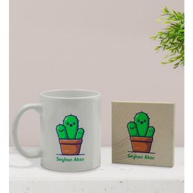 BK Gift Kişiye Özel - 3 Kaktüs Tasarımlı Beyaz Kupa Bardak