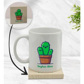 BK Gift Kişiye Özel - 3 Kaktüs Tasarımlı Beyaz Kupa Bardak