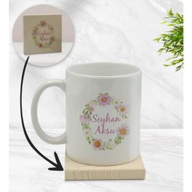 BK Gift Kişiye Özel - 4 Çiçek Tasarımlı Beyaz Kupa Bardak
