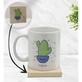 BK Gift Kişiye Özel - 4 Kaktüs Tasarımlı Beyaz Kupa Bardak