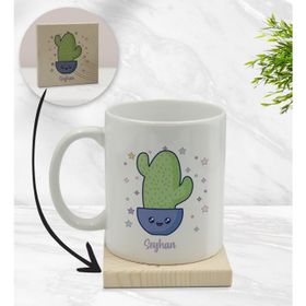 BK Gift Kişiye Özel - 4 Kaktüs Tasarımlı Beyaz Kupa Bardak