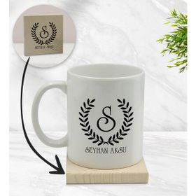 BK Gift Kişiye Özel - 5 Çelenk Baş Harfli İsimli Beyaz Kupa Bardak