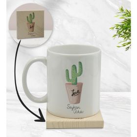 BK Gift Kişiye Özel - 5 Kaktüs Tasarımlı Beyaz Kupa Bardak
