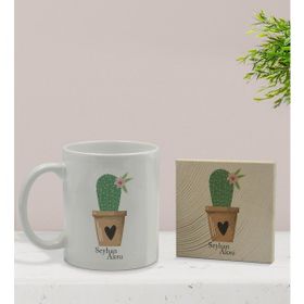 BK Gift Kişiye Özel - 6 Kaktüs Tasarımlı Beyaz Kupa Bardak