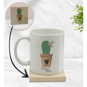 BK Gift Kişiye Özel - 6 Kaktüs Tasarımlı Beyaz Kupa Bardak