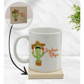 BK Gift Kişiye Özel - 7 Kaktüs Tasarımlı Beyaz Kupa Bardak