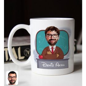 BK Gift Kişiye Özel Erkek Öğretmen Karikatürlü 3 Beyaz Kupa