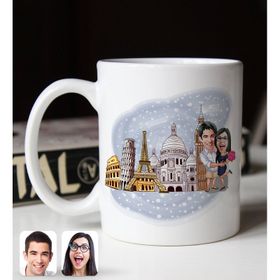 Bk Gift Kişiye Özel Gezgin Sevgililer Karikatürlü Beyaz Kupa Bardak