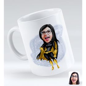 BK Gift Kişiye Özel Kadın Süper Kahraman 3 Karikatürlü Beyaz Kupa Bardak