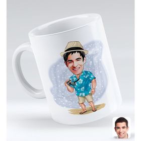 BK Gift Kişiye Özel Tatilci Adam 1 Karikatürlü Beyaz Kupa Bardak