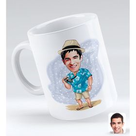 BK Gift Kişiye Özel Tatilci Adam 1 Karikatürlü Beyaz Kupa Bardak