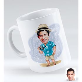 BK Gift Kişiye Özel Tatilci Adam 1 Karikatürlü Beyaz Kupa Bardak