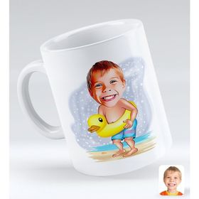 BK Gift Kişiye Özel Tatilci Çocuk 1 Karikatürlü Beyaz Kupa Bardak