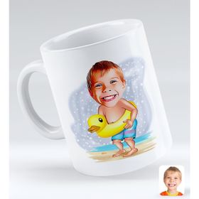 BK Gift Kişiye Özel Tatilci Çocuk 1 Karikatürlü Beyaz Kupa Bardak