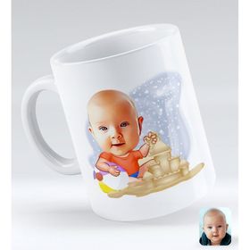 BK Gift Kişiye Özel Tatilci Çocuk 2 Karikatürlü Beyaz Kupa Bardak