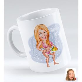 BK Gift Kişiye Özel Tatilci Kadın 1 Karikatürlü Beyaz Kupa Bardak