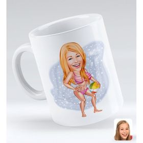 BK Gift Kişiye Özel Tatilci Kadın 1 Karikatürlü Beyaz Kupa Bardak