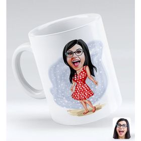 BK Gift Kişiye Özel Tatilci Kadın 4 Karikatürlü Beyaz Kupa Bardak