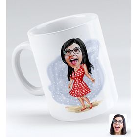 BK Gift Kişiye Özel Tatilci Kadın 4 Karikatürlü Beyaz Kupa Bardak