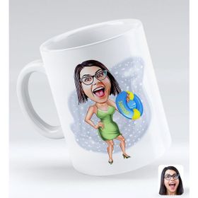 BK Gift Kişiye Özel Tatilci Kadın 6 Karikatürlü Beyaz Kupa Bardak
