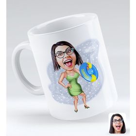 BK Gift Kişiye Özel Tatilci Kadın 6 Karikatürlü Beyaz Kupa Bardak