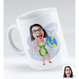 BK Gift Kişiye Özel Tatilci Kadın 6 Karikatürlü Beyaz Kupa Bardak