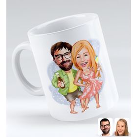 BK Gift Kişiye Özel Tatilci Sevgililer 1 Karikatürlü Beyaz Kupa Bardak