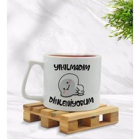 BK Gift Yıkılmadım Dinleniyorum Tasarımlı Middle Beyaz Kupa Bardak