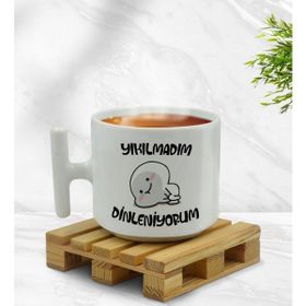 BK Gift Yıkılmadım Dinleniyorum Tasarımlı Middle Beyaz Kupa Bardak