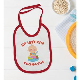 BK Kids Ep İsterim Tasarımlı Kırmızı Bebek Mama Önlüğü