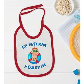 BK Kids Ep İsterim Tasarımlı Kırmızı Bebek Mama Önlüğü