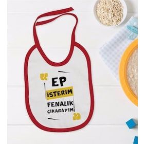 BK Kids Ep İsterim Tasarımlı Kırmızı Bebek Mama Önlüğü