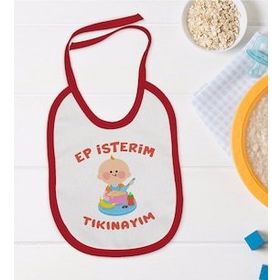 BK Kids Ep İsterim Tasarımlı Kırmızı Bebek Mama Önlüğü