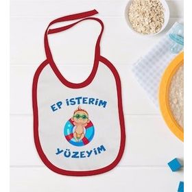 BK Kids Ep İsterim Tasarımlı Kırmızı Bebek Mama Önlüğü