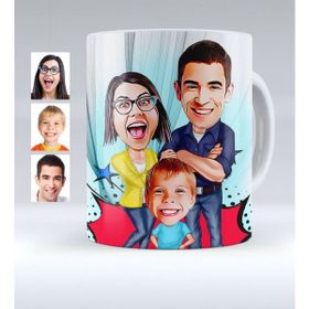 BK Kişiye Özel Aile Karikatürlü Beyaz Kupa Bardak