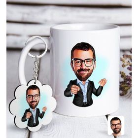 BK Kişiye Özel Amca Karikatürlü Beyaz Kupa ve Anahtarlık