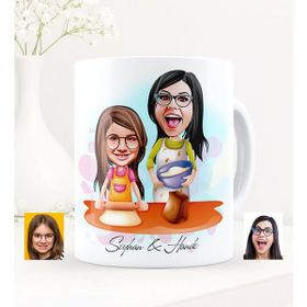 BK Kişiye Özel Anne Kız 2 Karikatürlü Beyaz Kupa Bardak