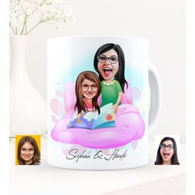 BK Kişiye Özel Anne Kız Karikatürlü Beyaz Kupa Bardak