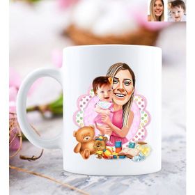BK Kişiye Özel Anne ve Kız Bebek Karikatürlü Beyaz Kupa Bardak
