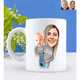 BK Kişiye Özel Anne ve Kız Bebek Karikatürlü Beyaz Kupa Bardak