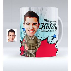BK Kişiye Özel Asker Karikatürlü Beyaz Kupa
