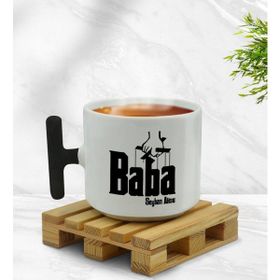 BK Kişiye Özel Baba Godfather Tasarımlı 5 Siyah T Kulplu Middle Kupa Bardak