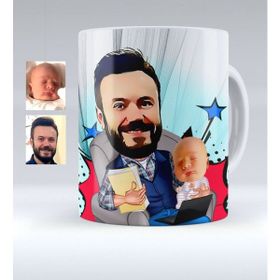 BK Kişiye Özel Baba Oğul Karikatürlü Beyaz Kupa Bardak