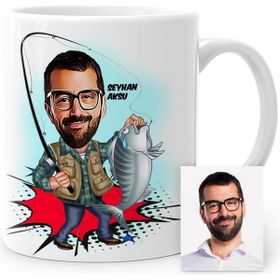 BK Kişiye Özel Balıkçı Karikatür Beyaz Kupa Bardak