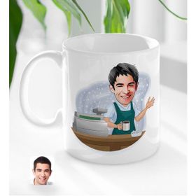 BK Kişiye Özel Barista Karikatürlü Beyaz Kupa Bardak