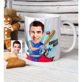BK Kişiye Özel Bay Baseball Oyuncusu Karikatürlü Beyaz Kupa Bardak