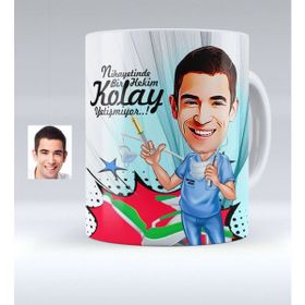BK Kişiye Özel Bay Diş Hekimi Karikatürlü Beyaz Kupa Bardak